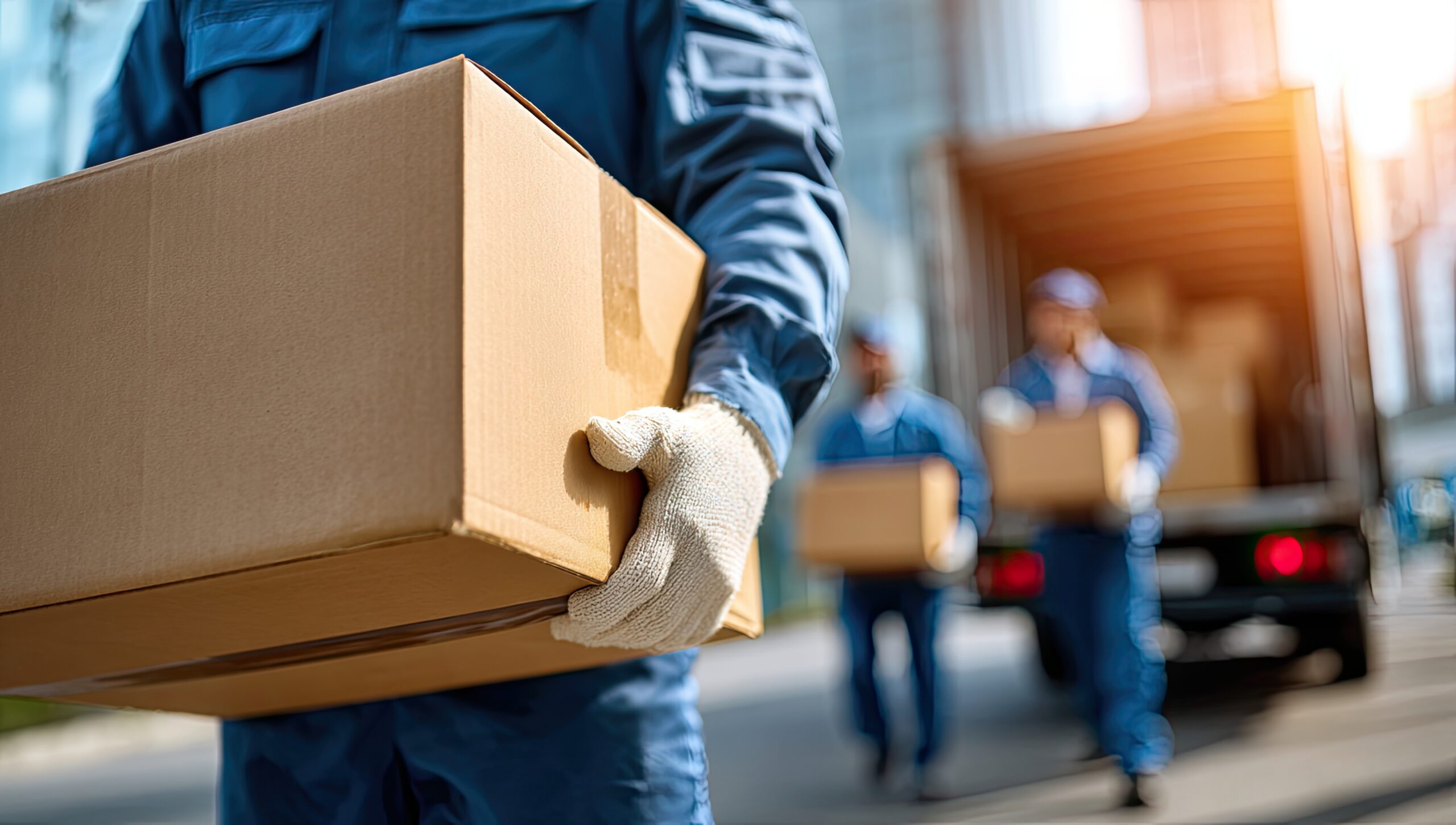 Arbeiter, die Kartons tragen